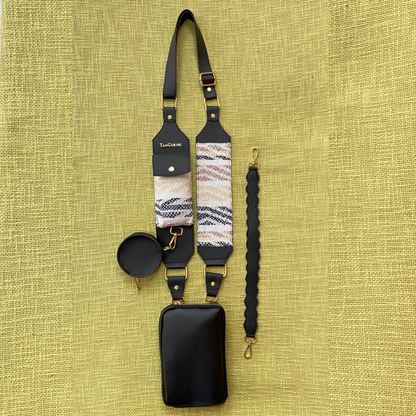Black Pouch + Black with White Tribal Cloth on Pocket Pochette Belt.