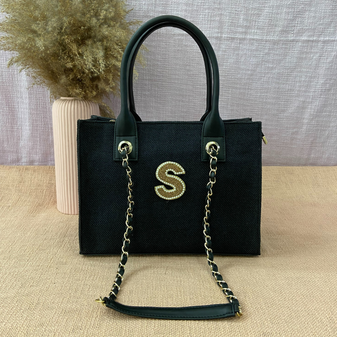 Black Canvas Chain Tote 12inch