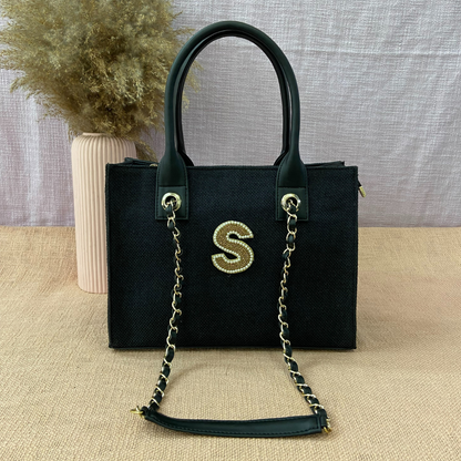 Black Canvas Chain Tote 12inch