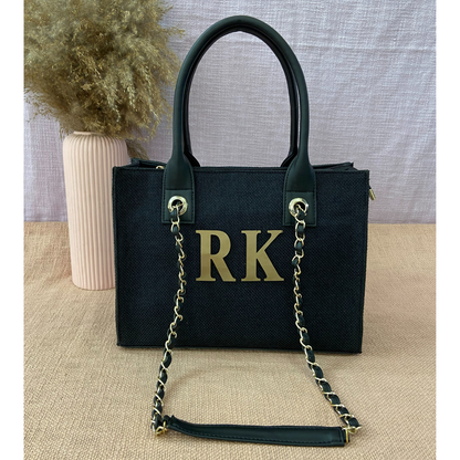 Black Canvas Chain Tote 12inch