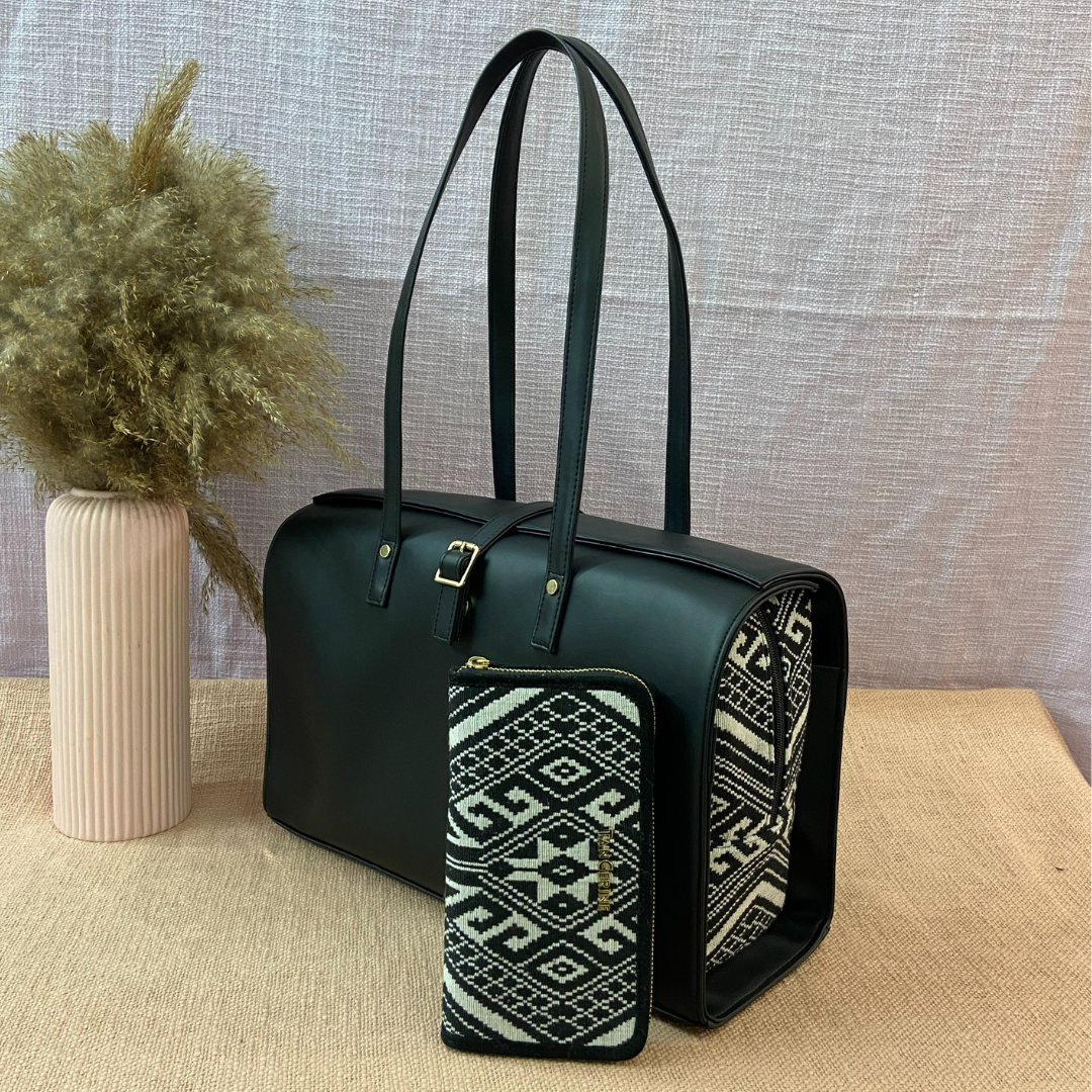 Black &amp; Aztec Leera 16inch Bag + Big wallet Combo