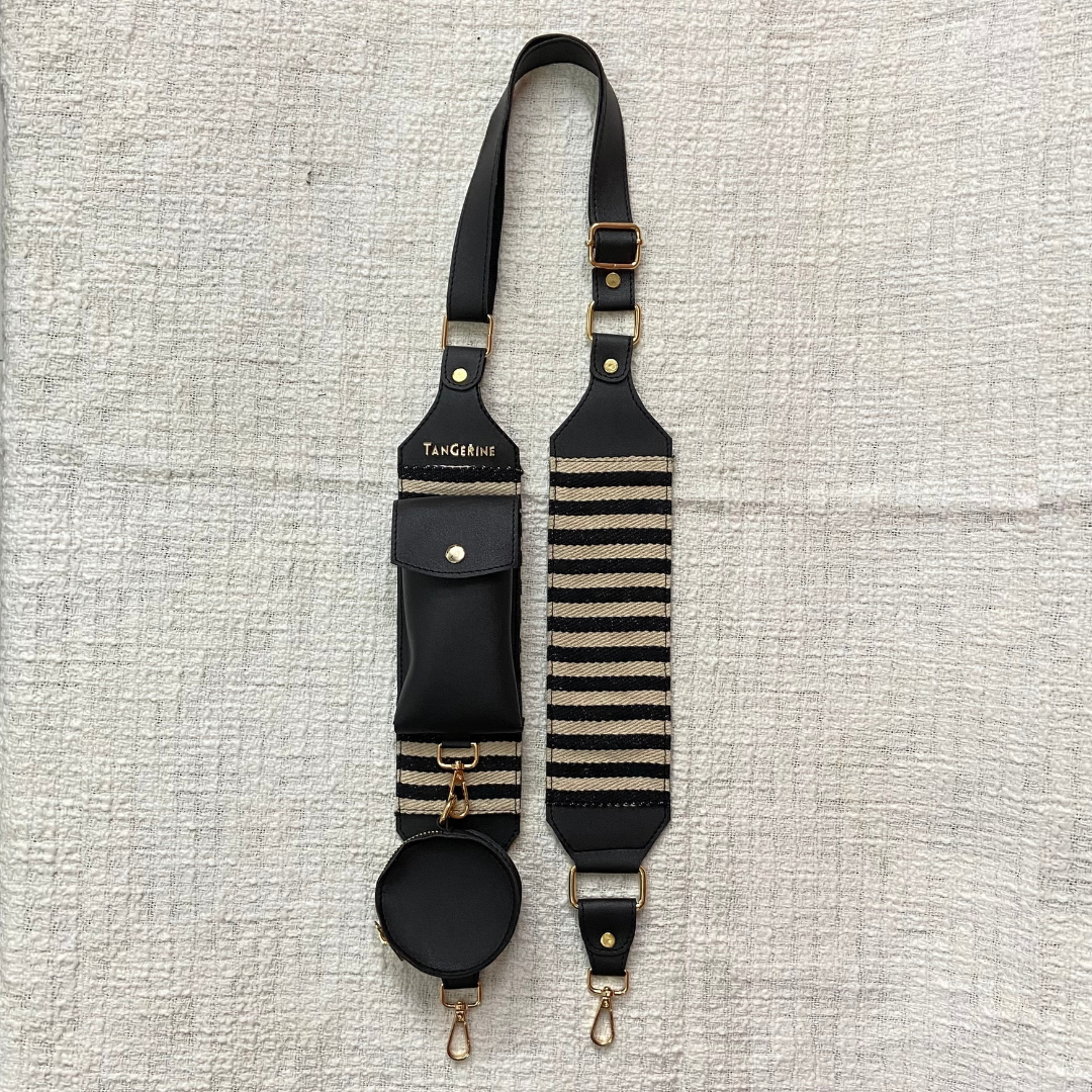 Black &amp; White Stripes Pochette Belt with Phone Case
