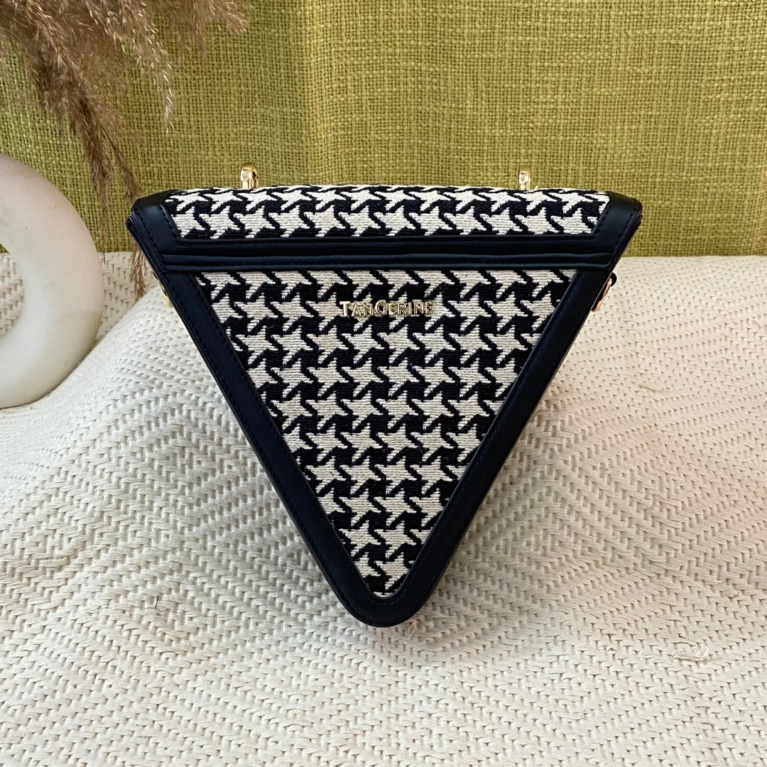 Black &amp; White Vintage Small Print Triangular Bag