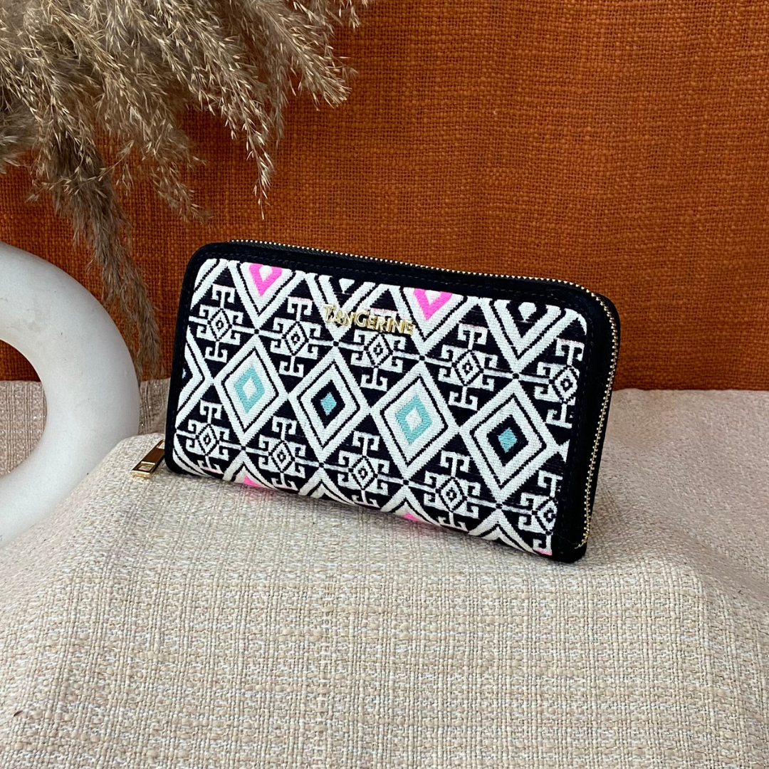 Black with Pink & Mint Diamond Big Wallet