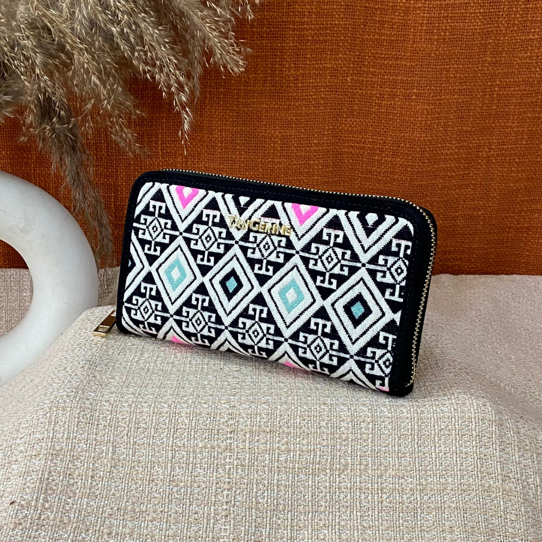 Black with Pink &amp; Mint Diamond Big Wallet