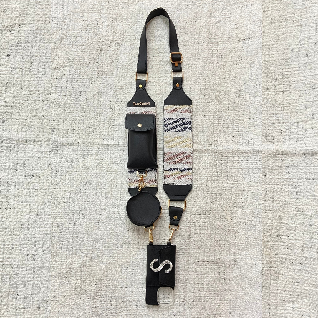 Black with White Tribal Pochette Belt with Phone Case