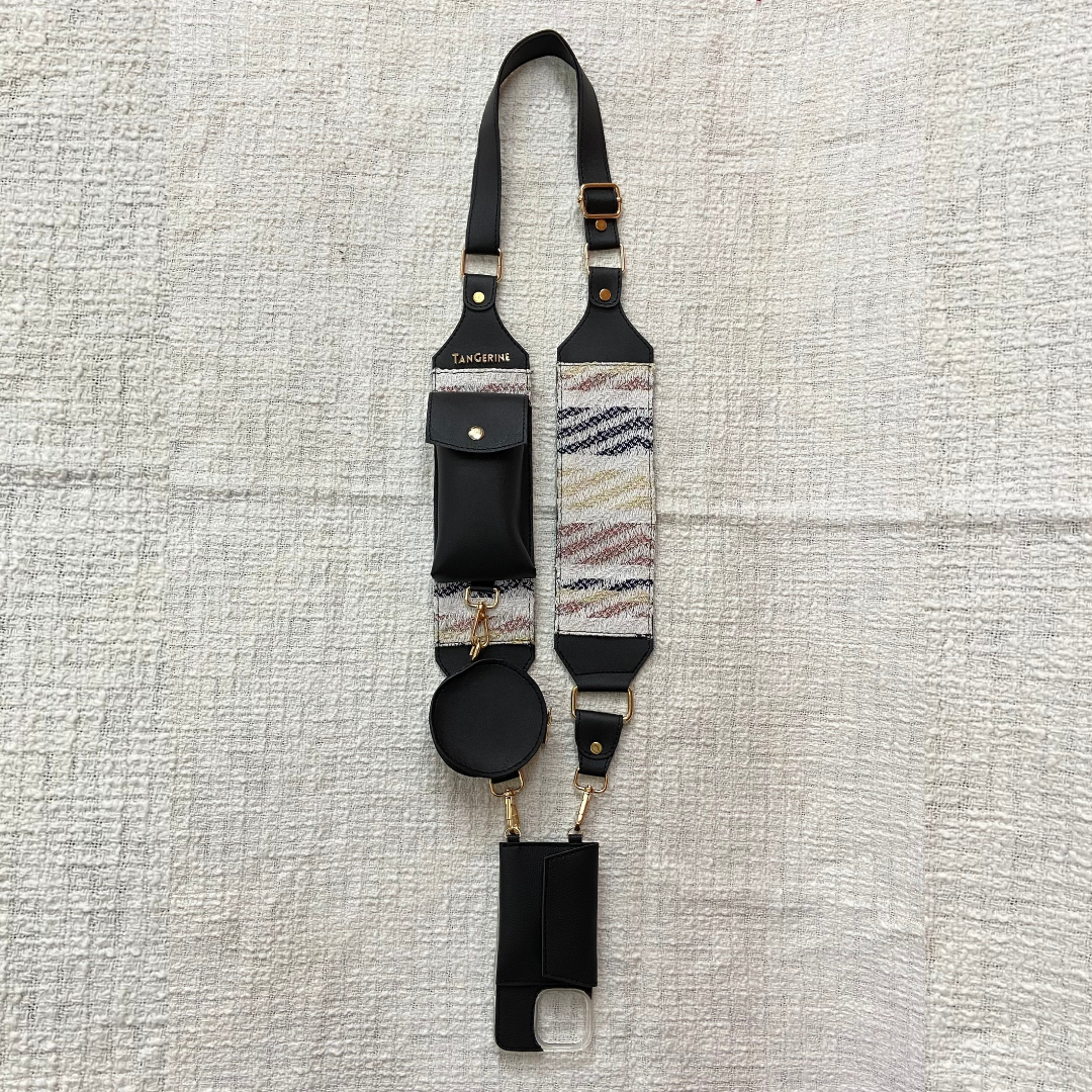 Black with White Tribal Pochette Belt with Phone Case