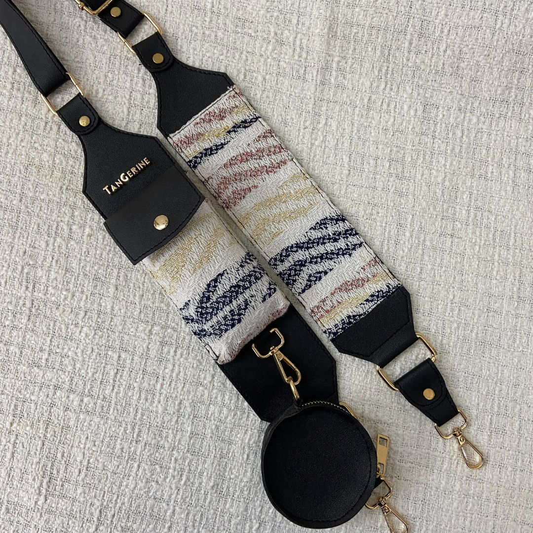 Black with White Tribal Cloth on Pochette Belt  with Phone Case