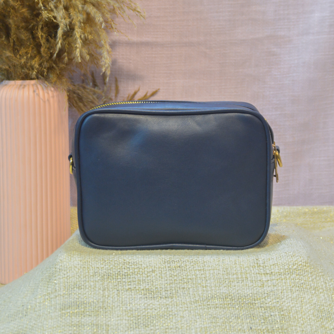 Blue Dual Compartment Bag with Blue Colourful Wave Belt + Big Wallet Combo