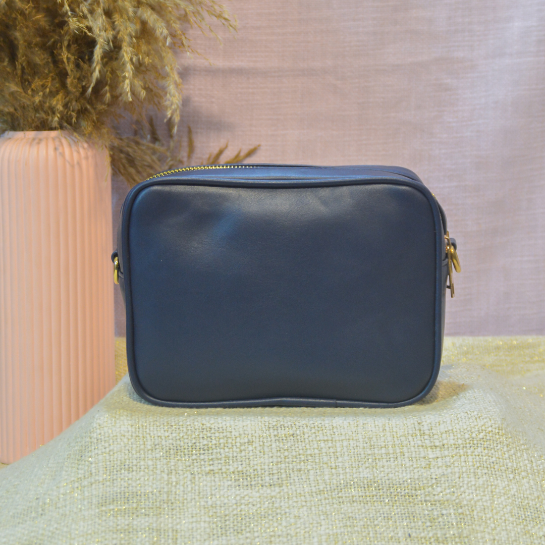 Blue Dual Compartment Bag with Blue Colourful Wave Belt + Mini Wallet + Big Wallet Combo