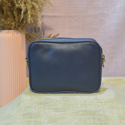 Blue Dual Compartment Bag with Blue Colourful Wave Belt + Mini Wallet + Big Wallet Combo