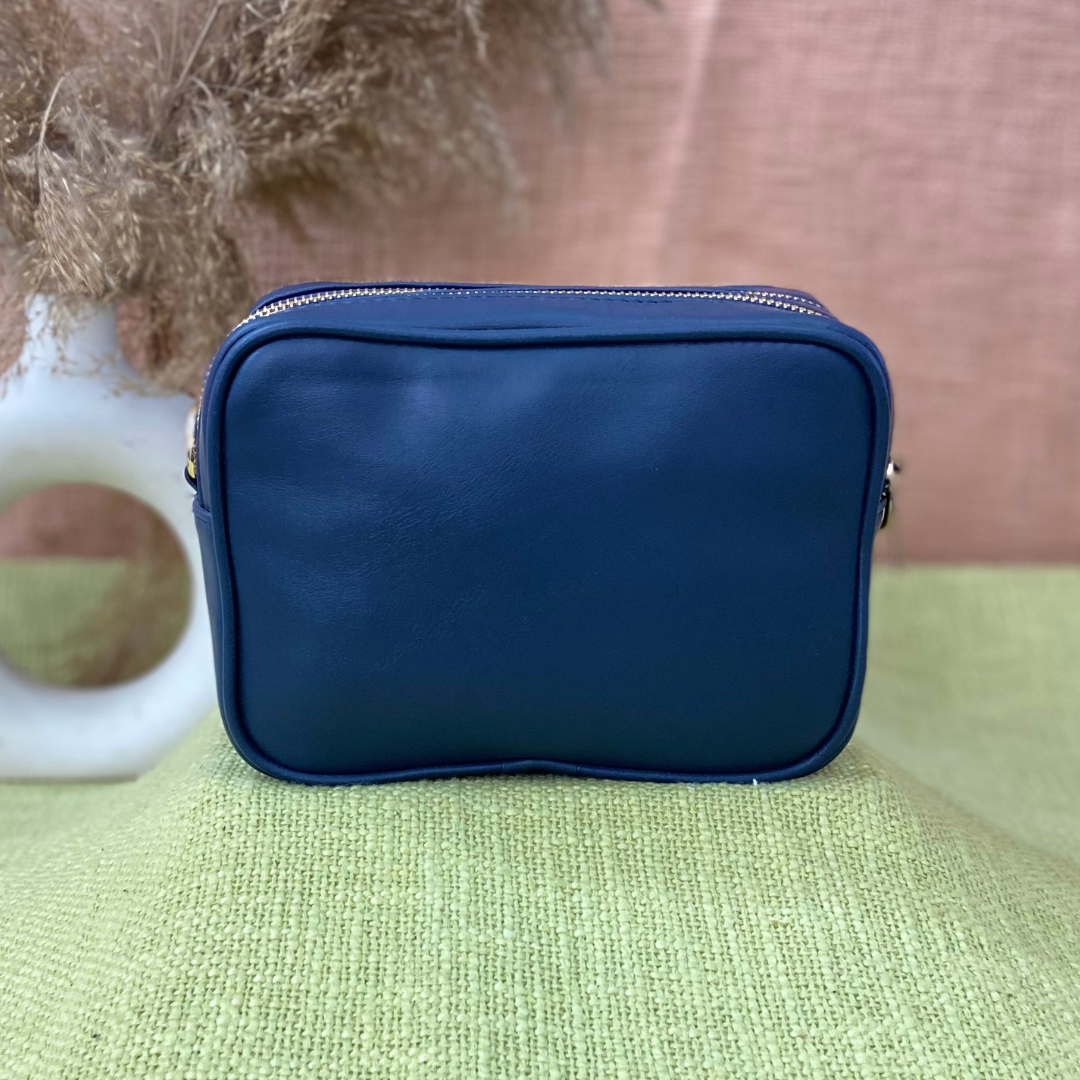 Blue Dual Compartment Bag with Midnight Blue Belt + Mini Wallet Combo
