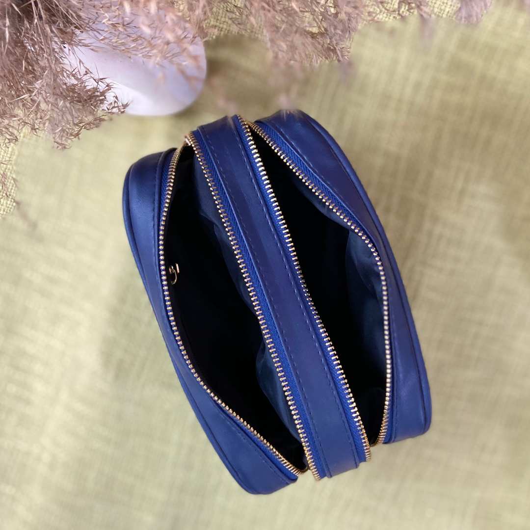Blue Dual Compartment Bag with Midnight Blue Belt.