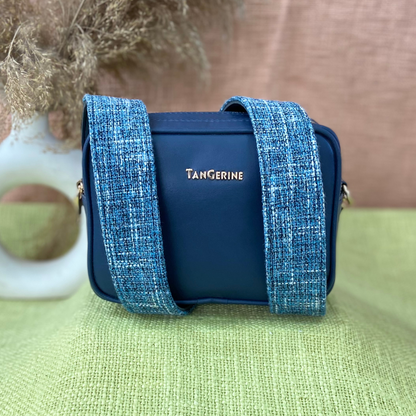 Blue Dual Compartment Bag with Midnight Blue Belt + Mini Wallet Combo