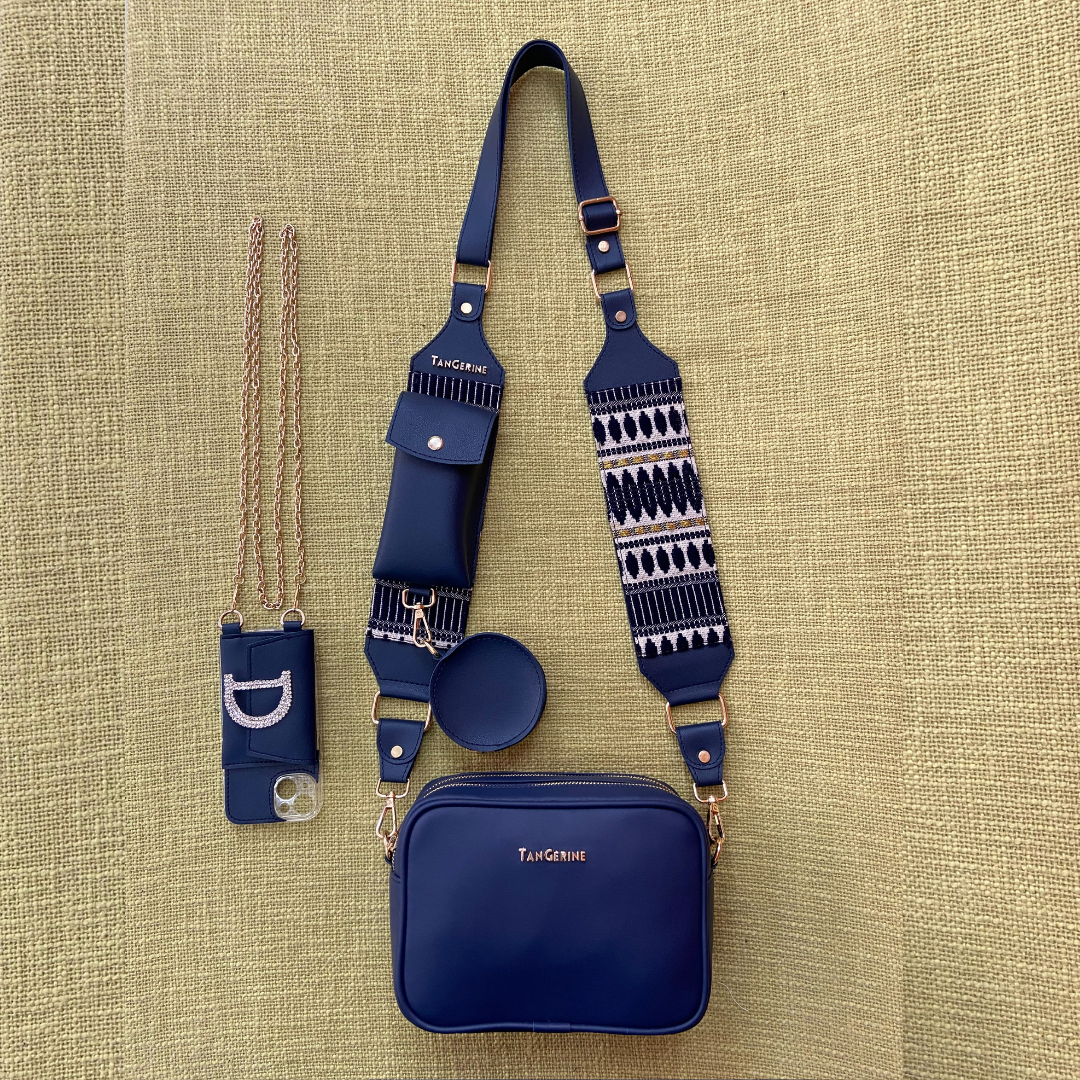 Blue Dual Compartment + Blue Bullet Pochette Belt with Phone Case
