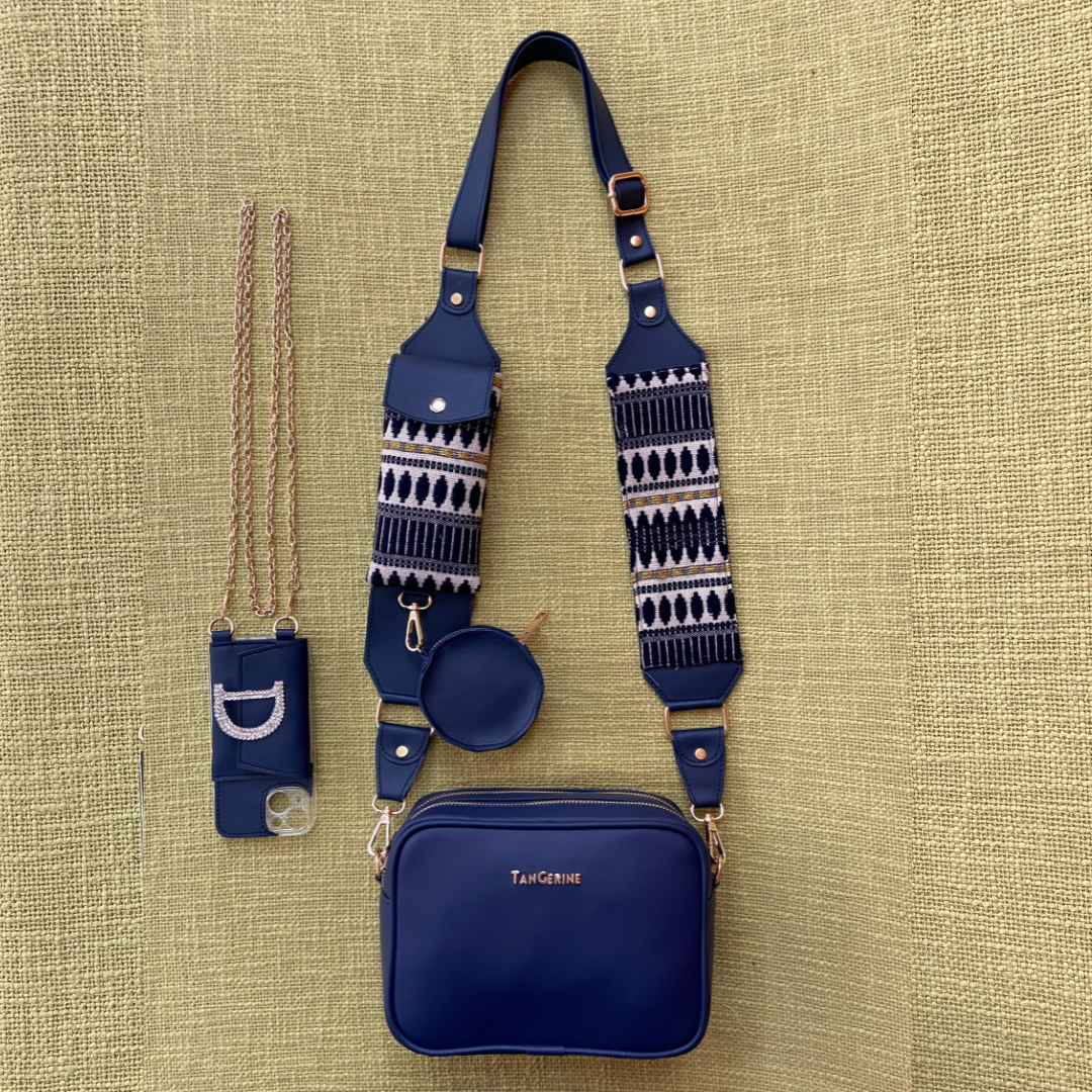 Blue Dual Compartment + Blue Bullet Pochette Cloth on Pocket Belt with Phone Case