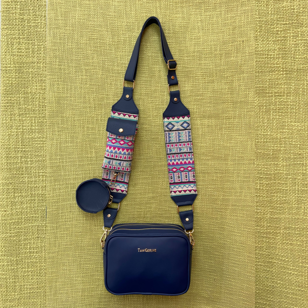 Blue Dual Compartment + Blue Purple Pop Cloth On Pocket Pochette Belt