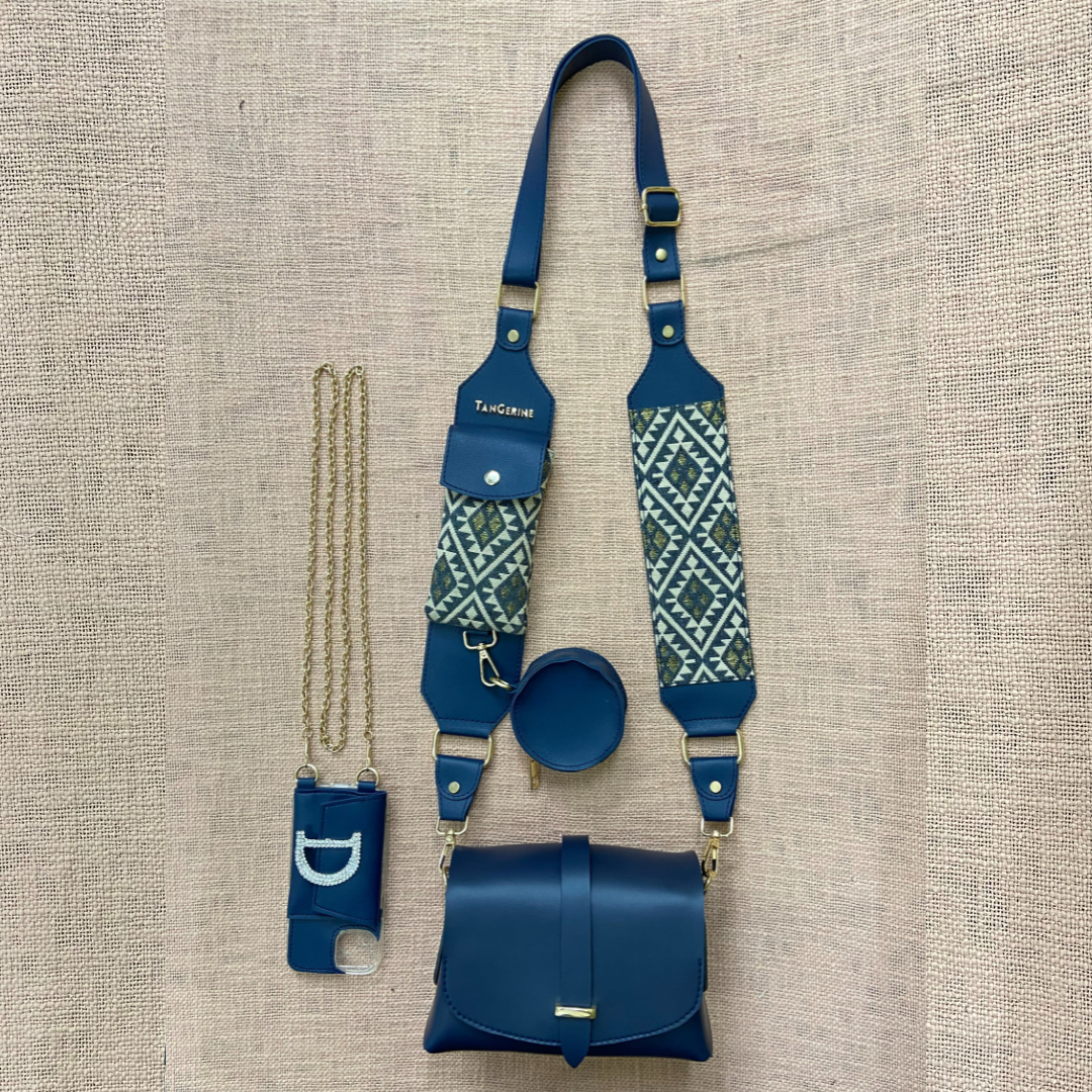 Blue Eva + Blue Light Black Diamond Cloth on Pocket Pochette Belt with Phone Case