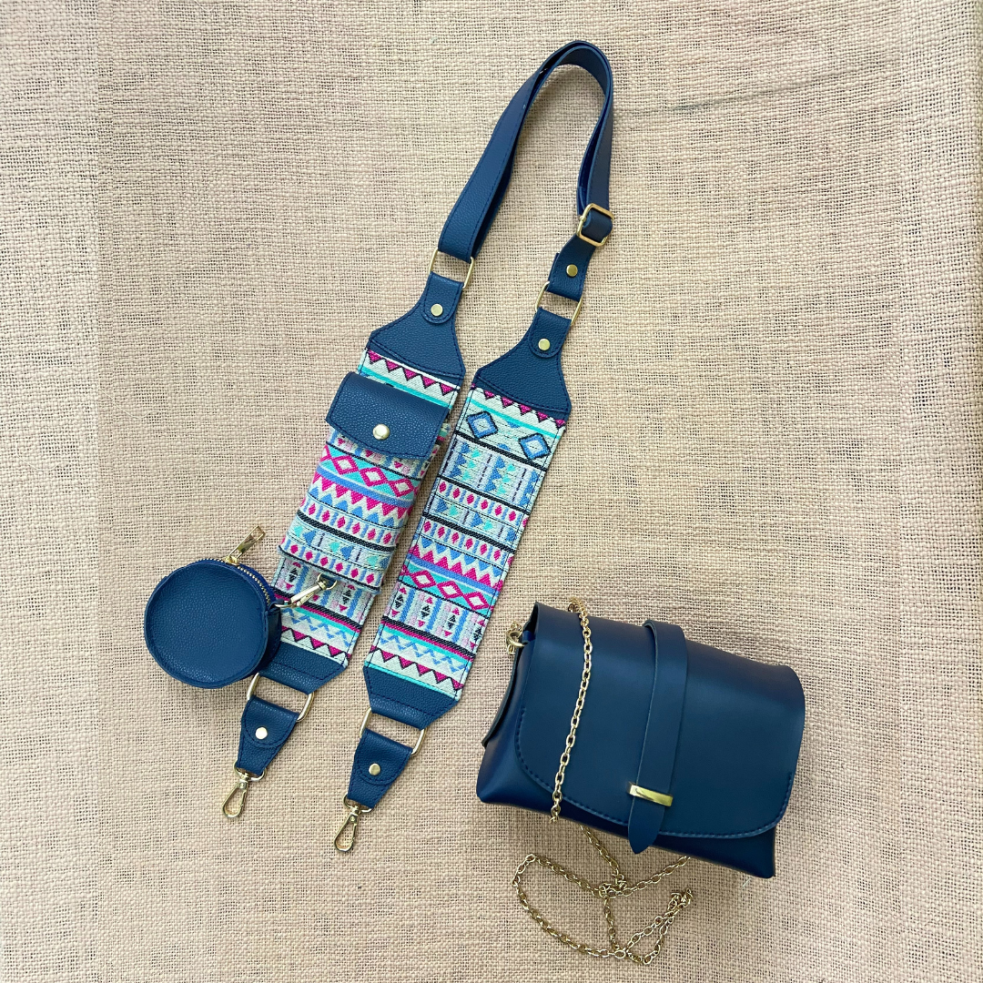 Blue Eva + Blue Purple Pop Cloth on Pocket Pochette Belt