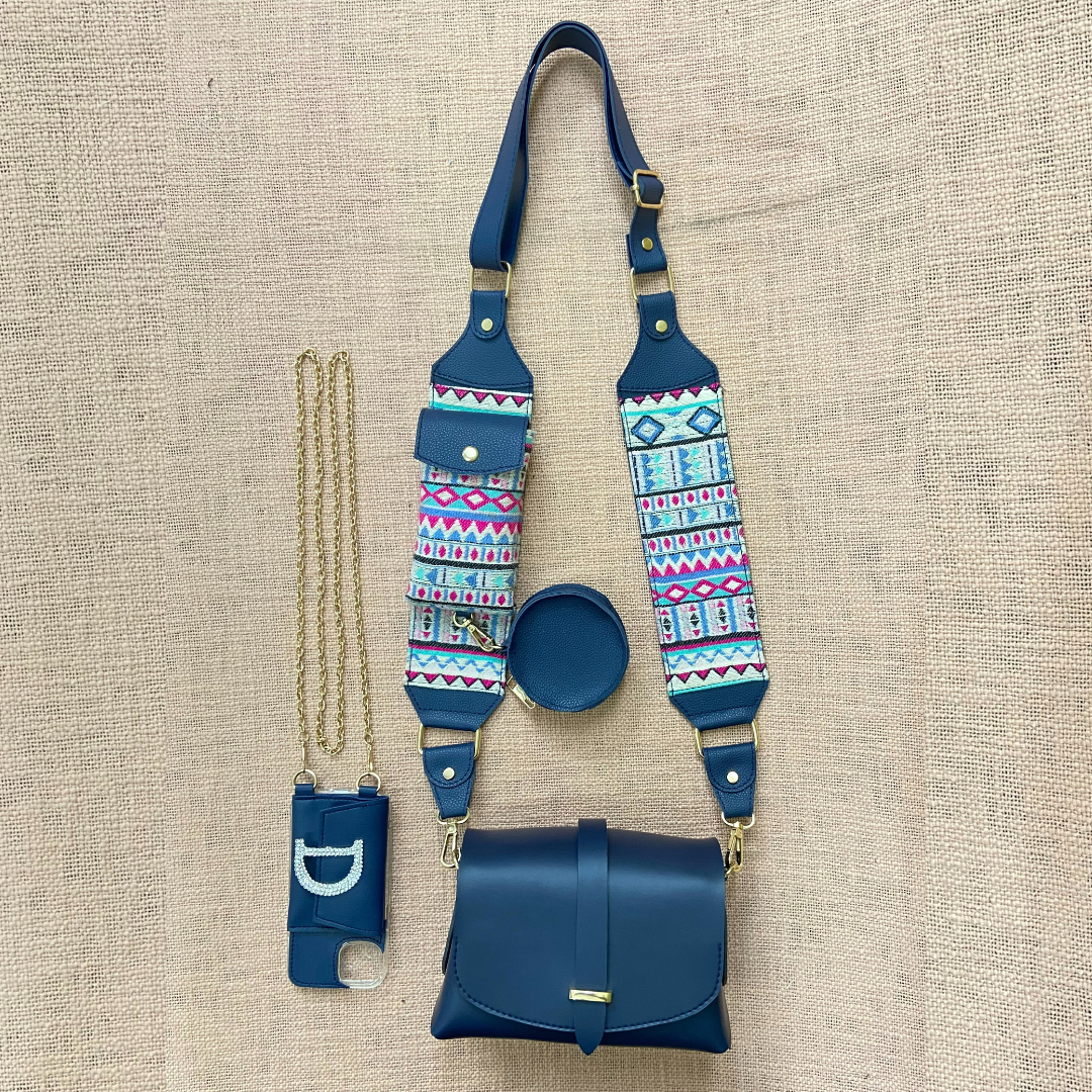 Blue Eva + Blue Purple Pop Cloth on Pocket Pochette Belt with Phone Case