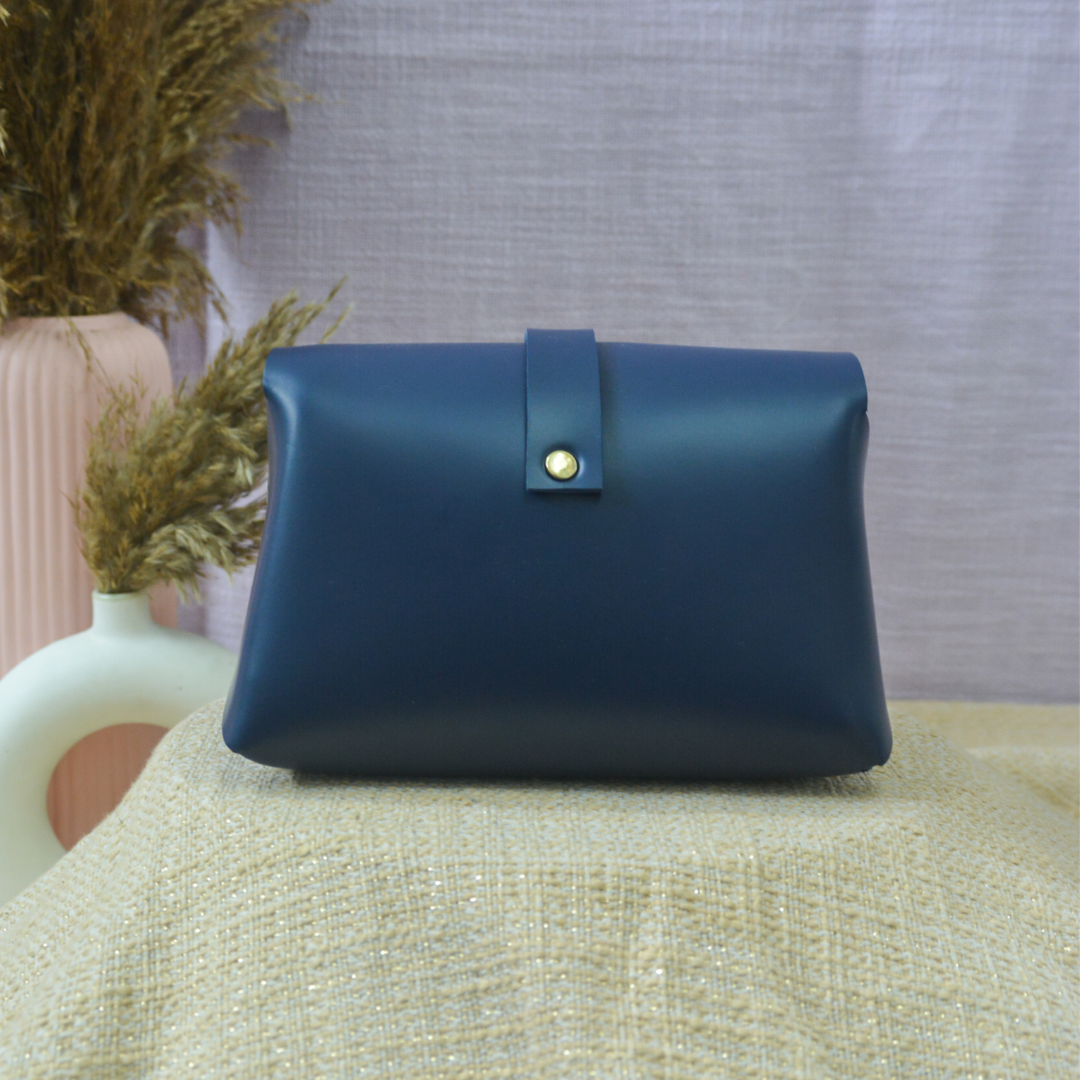 Dark Blue Eva Bag with Multi-color Triangle Belt.