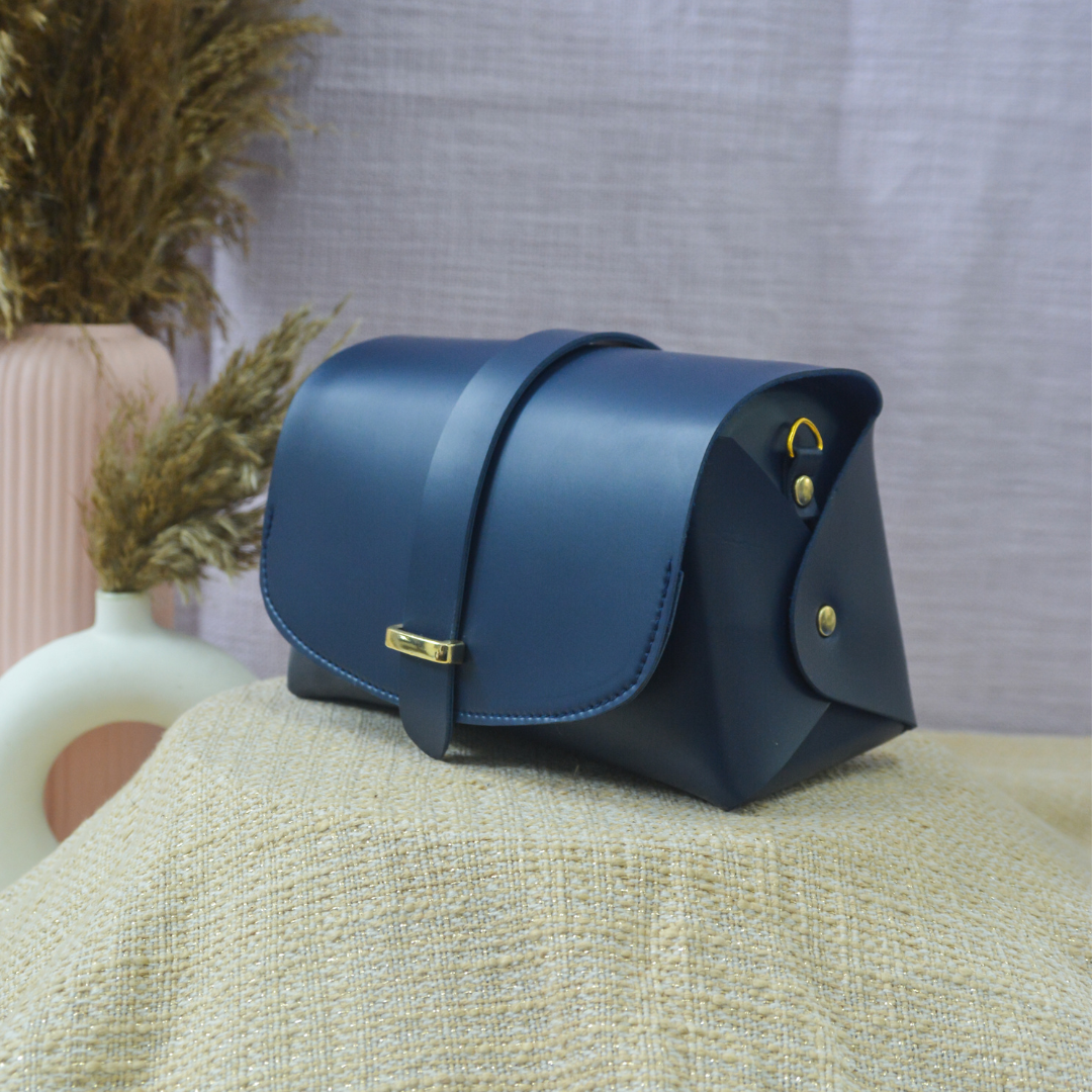 Dark Blue Eva Bag with Colorful Wave Belt.