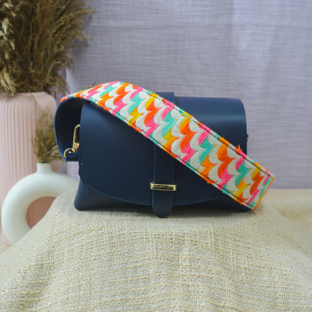 Dark Blue Eva Bag with Colorful Wave Belt + Mini Wallet