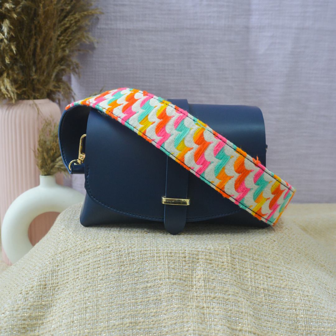 Dark Blue Eva Bag with Colorful Wave Belt + Big Wallet