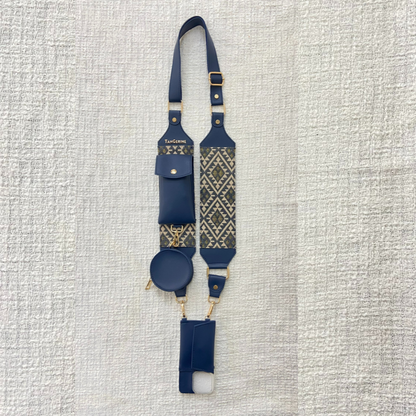 Blue Light Black Diamond  Cloth On Pocket Pochette Belt with phone Case