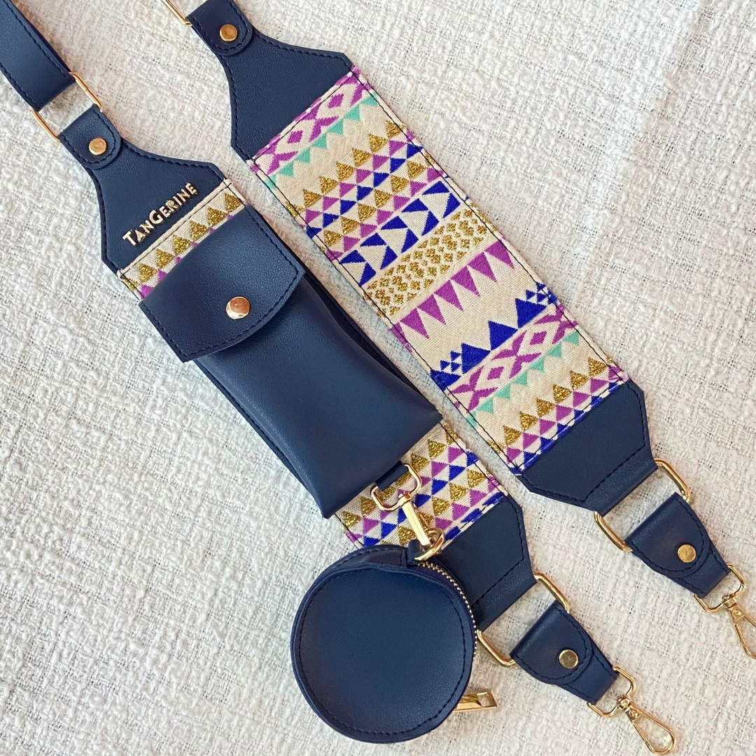 Blue with Multi-color Triangles Pochette Belt with Phone Case