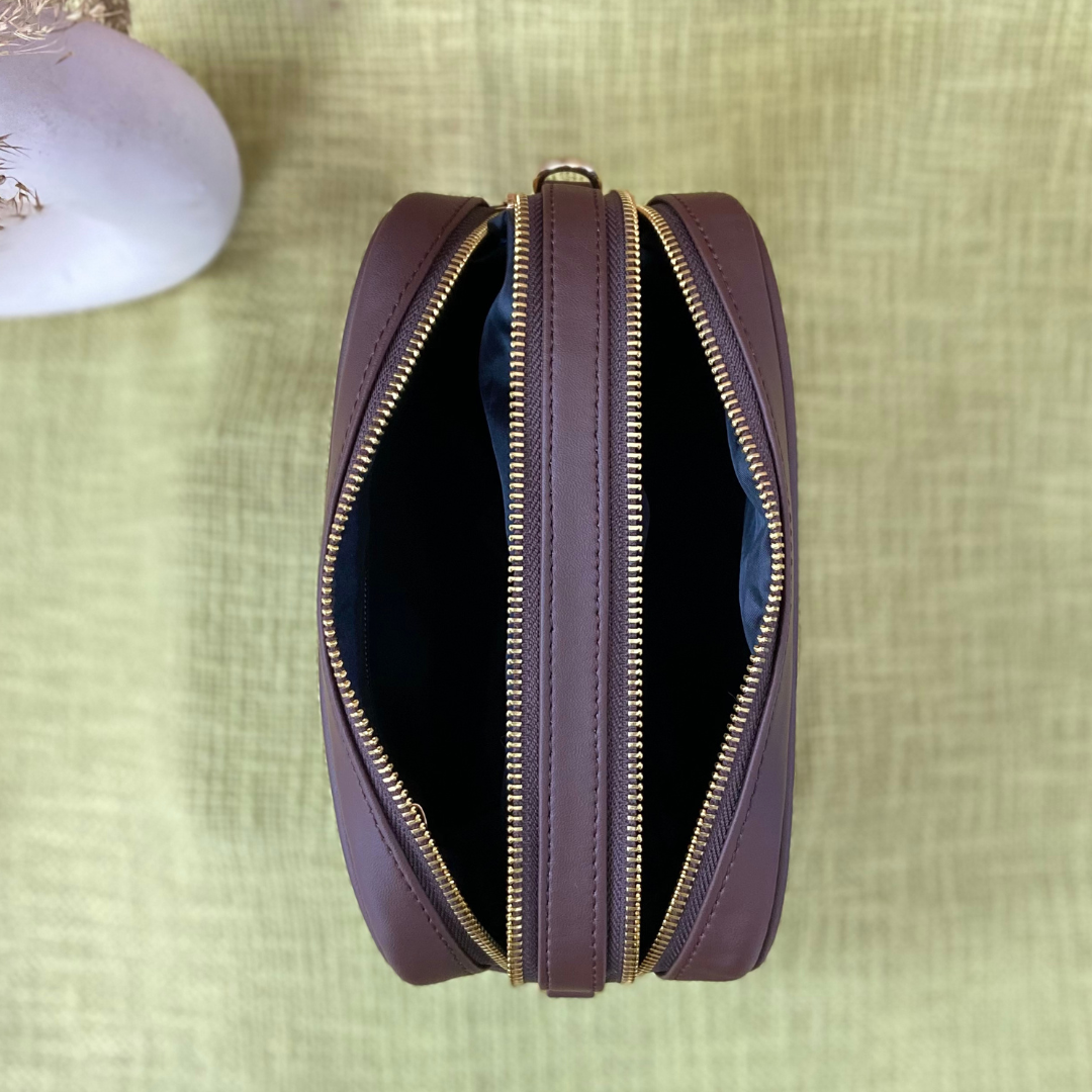Brown Dual Compartment + Brown Tribal Cloth on Pocket Pochette Belt with Phone Case