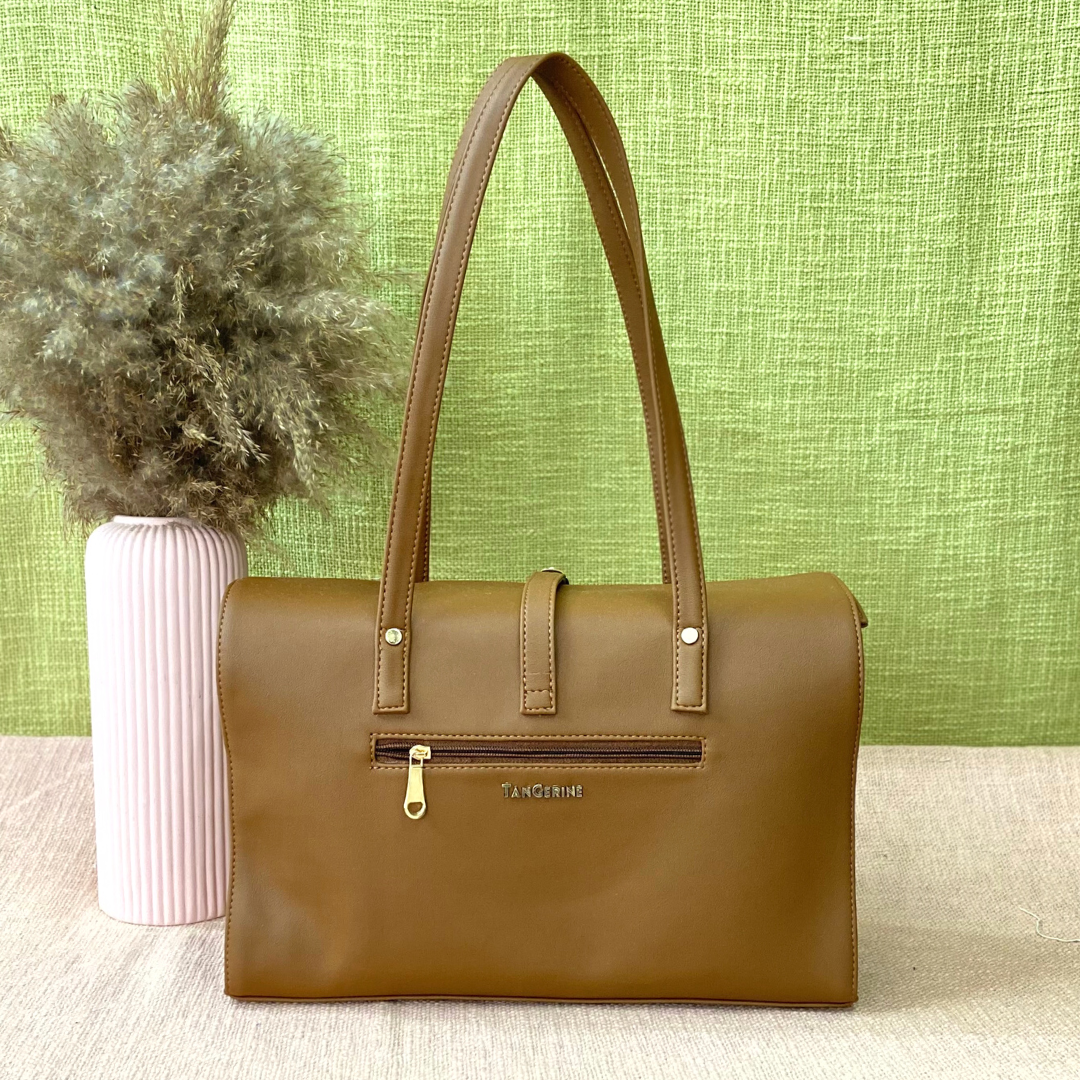 Brown with T-Shape Leera 14inch Bag + Mini + Big Wallet Combo