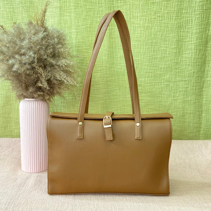 Brown with T-Shape Leera 14inch Bag + Big Wallet Combo