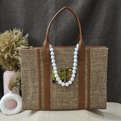 Brown Monogram Book Tote Metal Initials