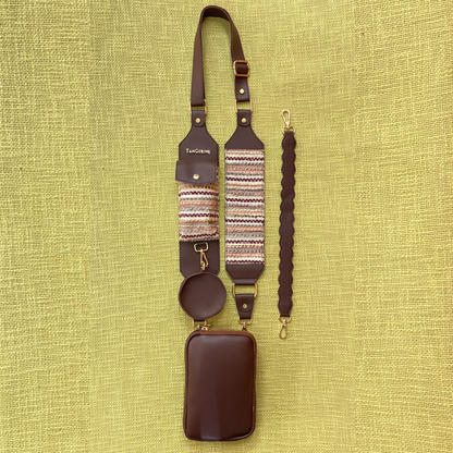 Brown Pouch + Brown Tribal Cloth on Pocket Pochette Belt