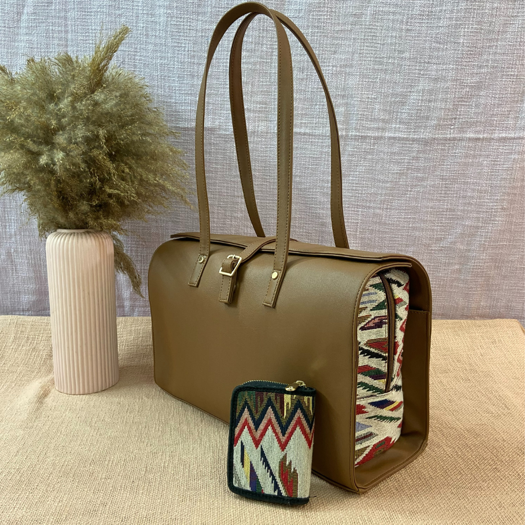 Brown Tribal Leera 16inch Bag + Mini Wallet Combo