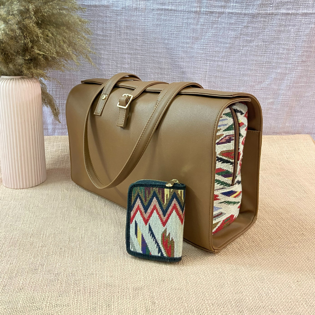 Brown Tribal Leera 16inch Bag + Mini Wallet Combo