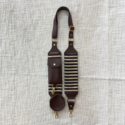 Brown with Black &amp; White Stripes Pochette Belt with Phone Case