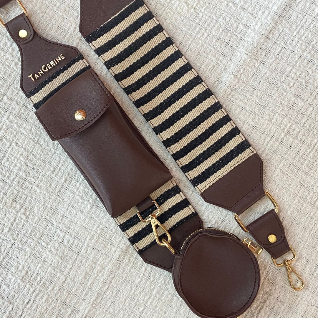 Brown with Black &amp; White Stripes Pochette only Belt