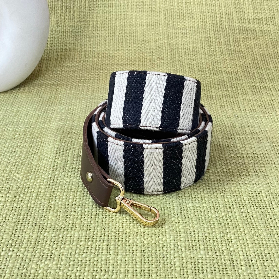 Brown with Black &amp; White Stripes Shoulder Belt