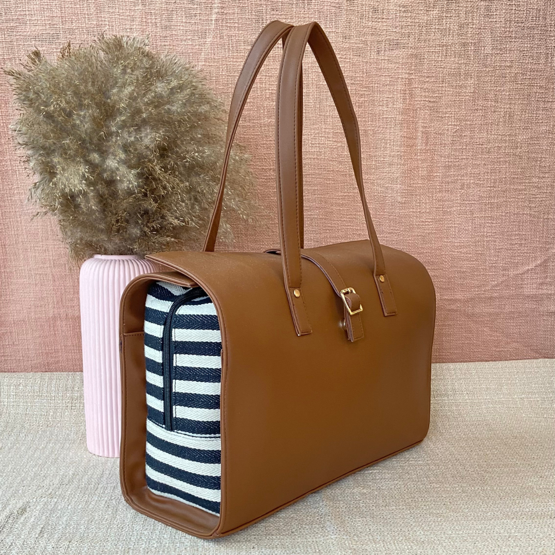 Brown with Black &amp; White Stripes Leera 16inch Bag