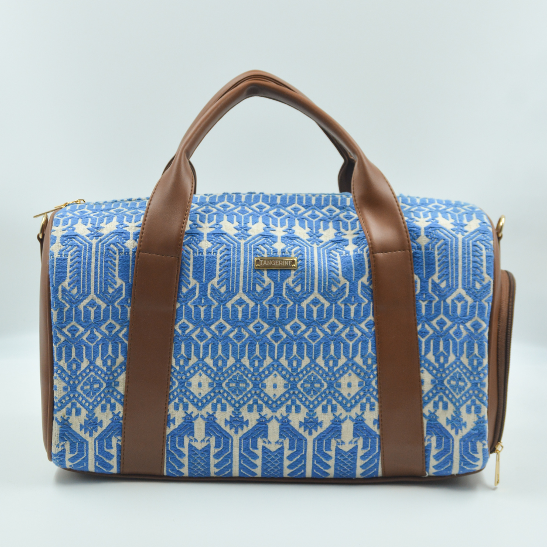 Brown with Blue handwork duffle Bag