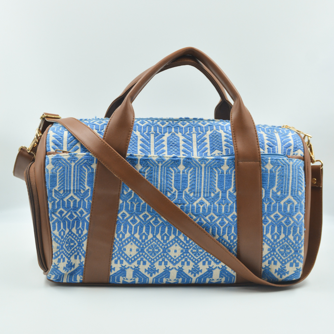 Brown with Blue handwork duffle Bag