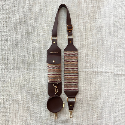 Brown with Brown Tribal Cloth on Pocket Pochette Belt with Phone Case