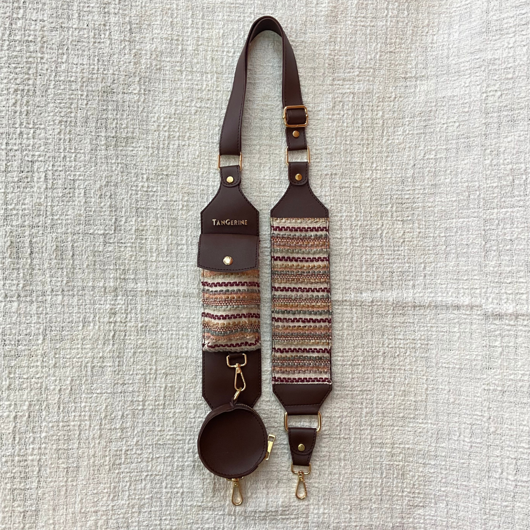 Brown Dual Compartment + Brown Tribal Cloth On Pocket Pochette Belt