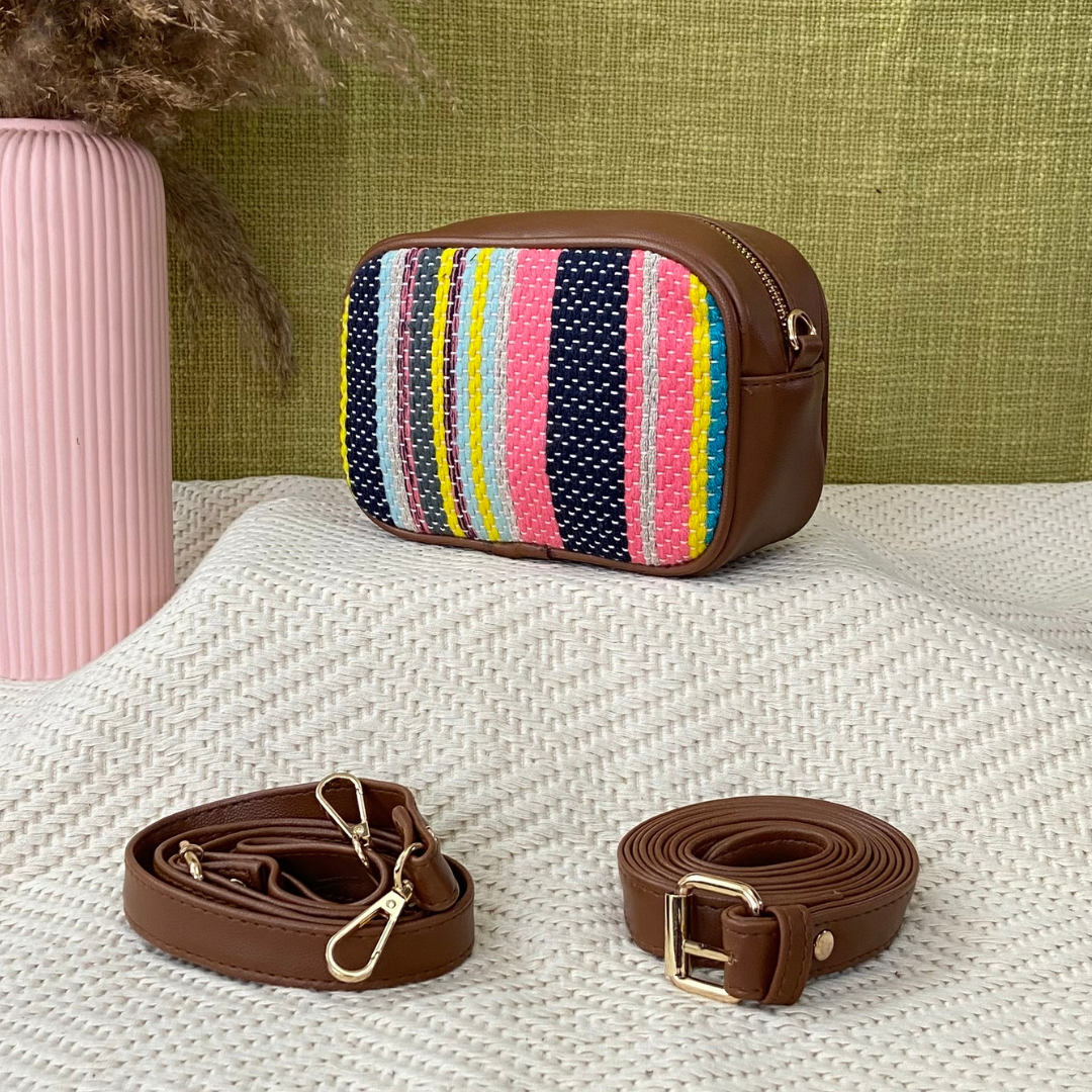 Brown with Multi-colors lines Belt Bag
