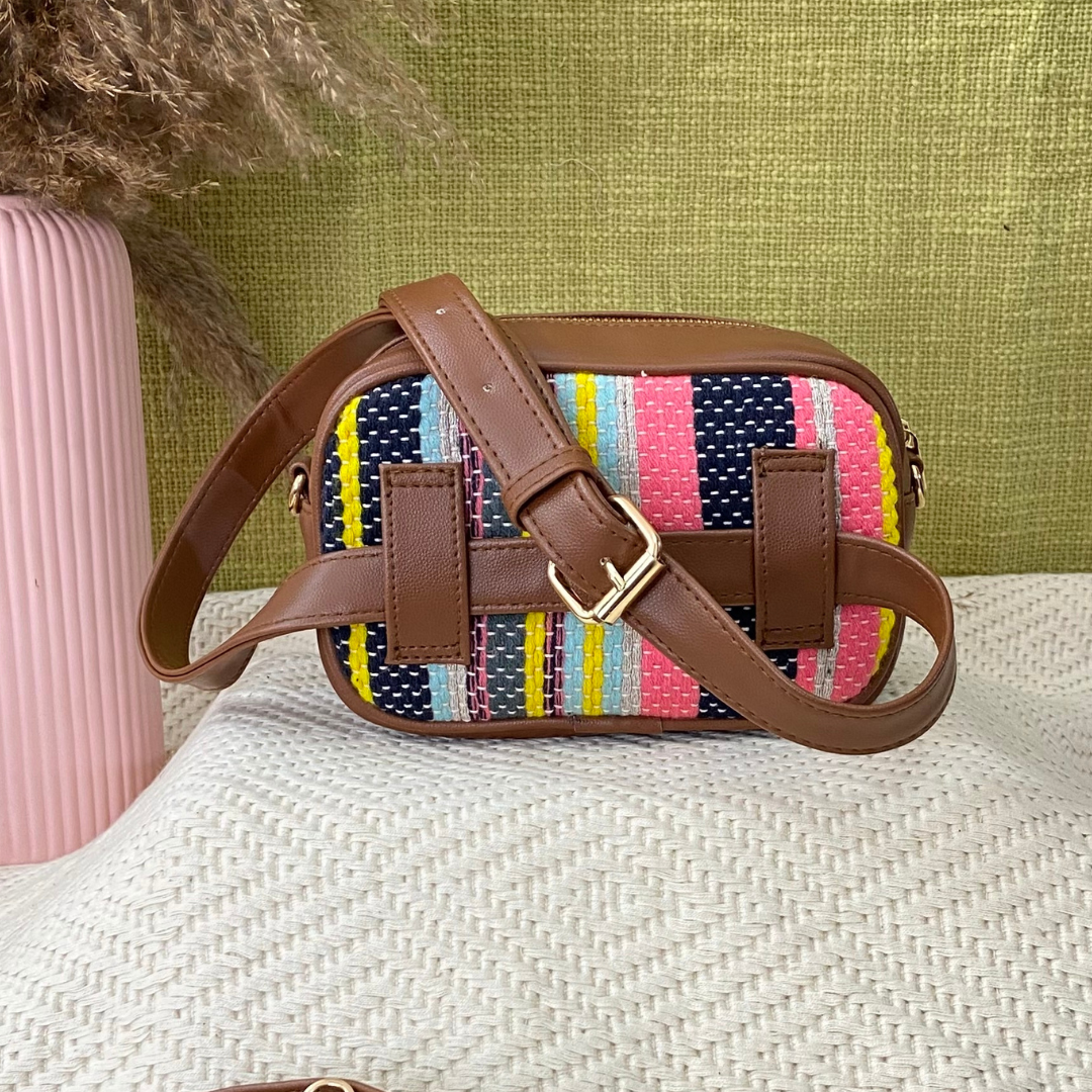 Brown with Multi-colors lines Belt Bag