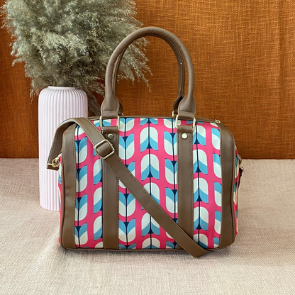 Brown with Pink Floral Print Small Duffle Bag