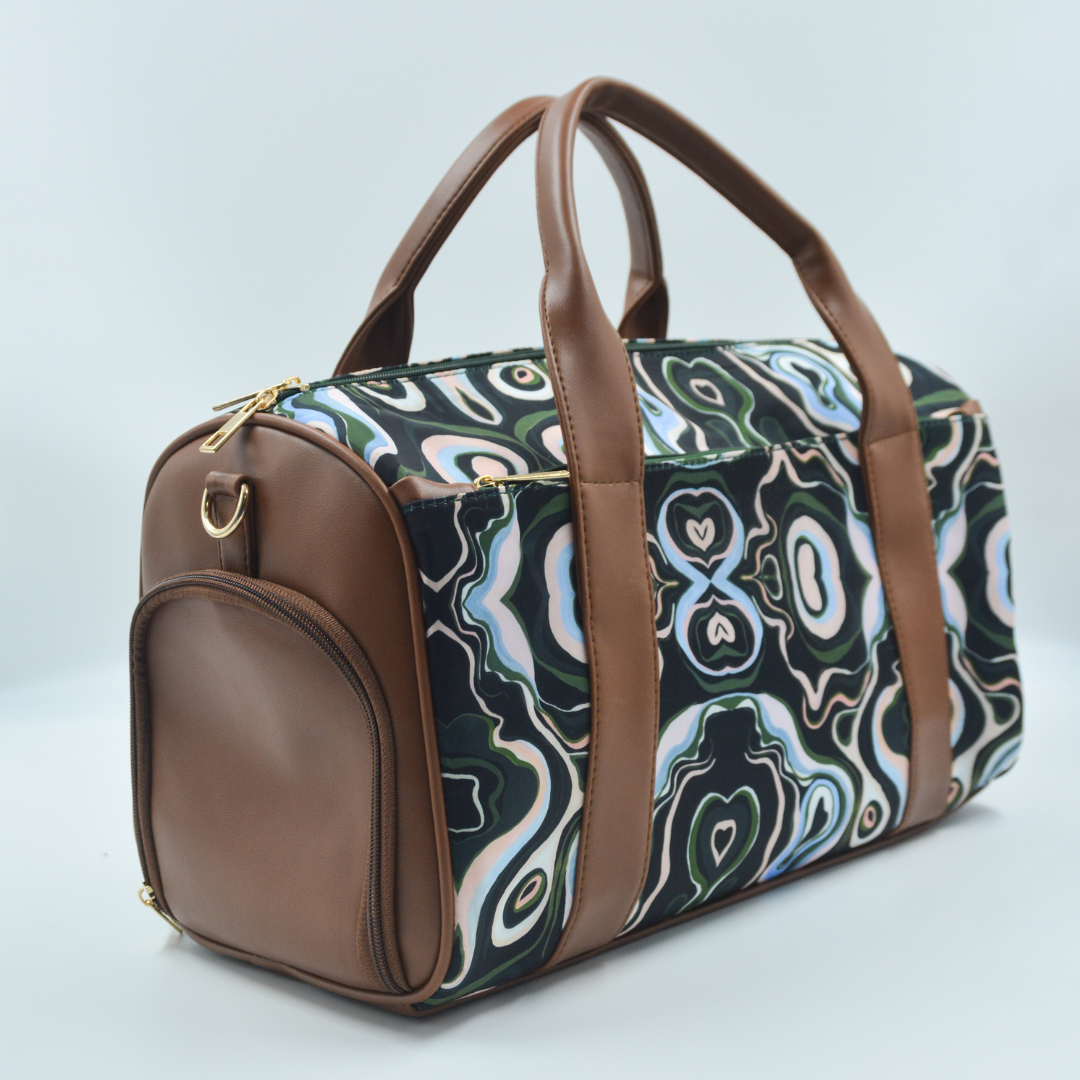 Brown with green forest duffle bag