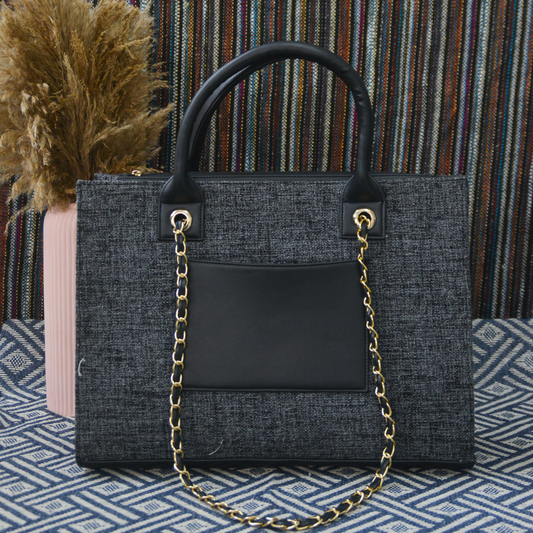 Charcoal Grey Chain Tote Metal (2 Initials)